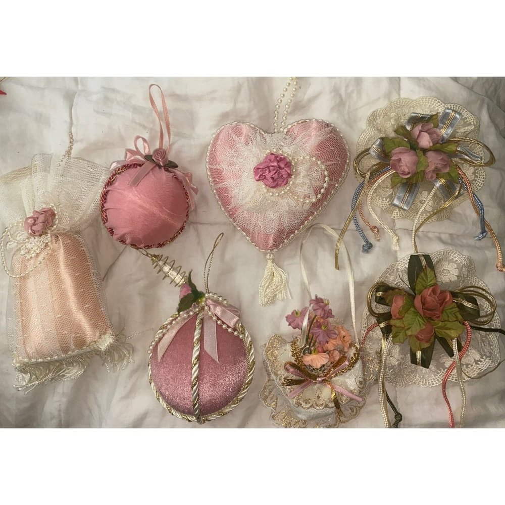Shabby Victorian Chic Angels Pink Roses Glitter Decoupage Christmas Ornament